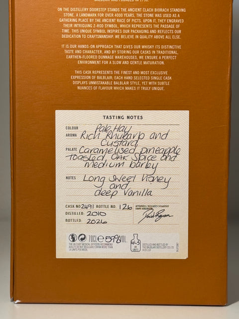 발블레어 핸드필 버번 캐스크 15년 숙성, 59%